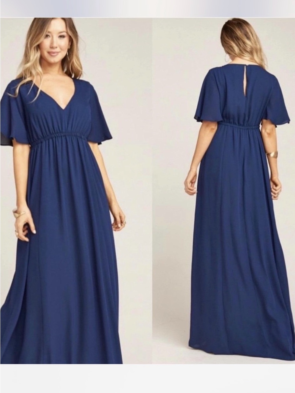 Show me your Mumu Women's Navy V-Neck Maxi Dress